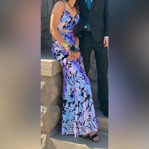 Blush Prom Size 6 Two Piece Iridescent Sequin Prom Dress